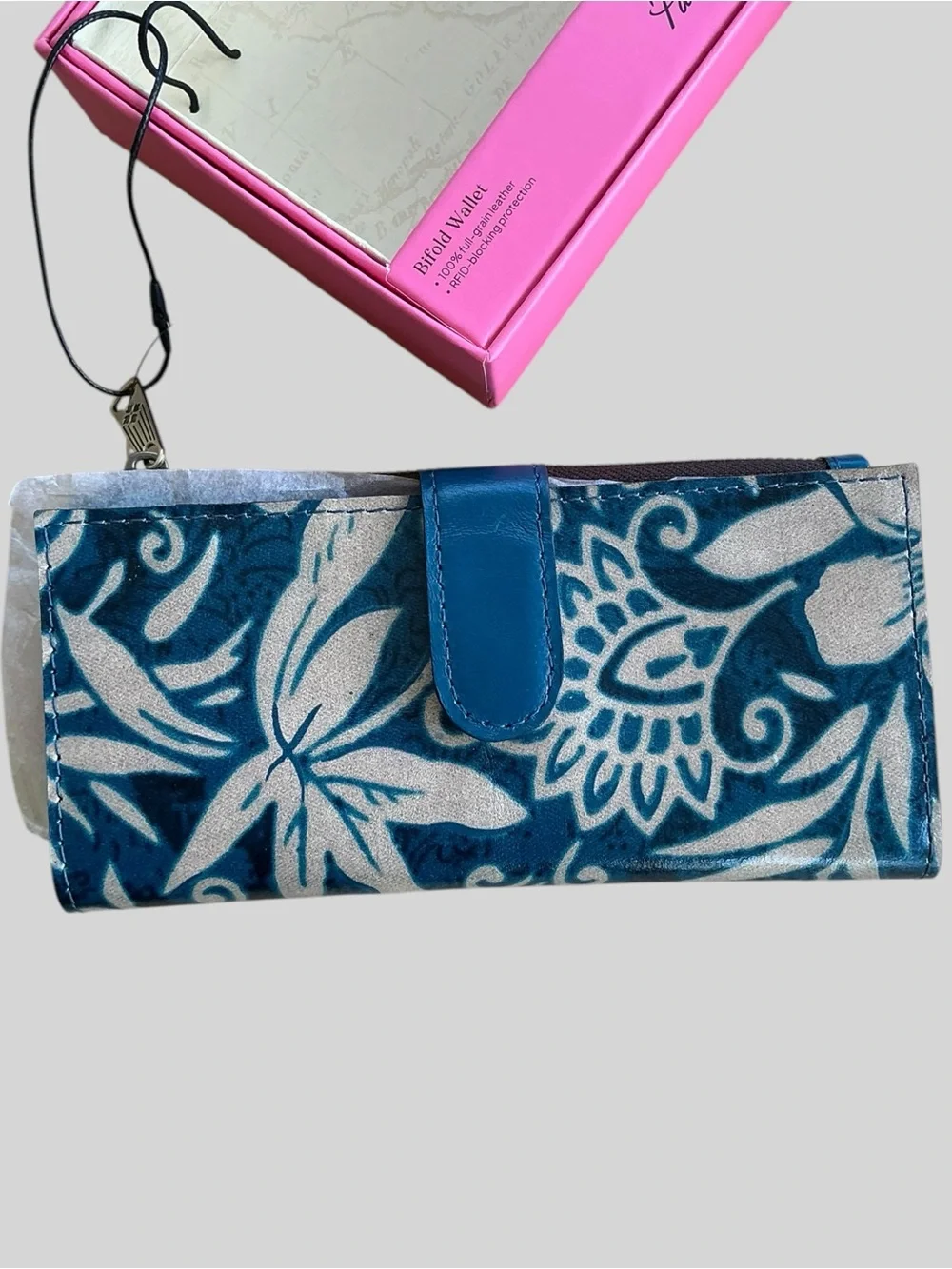 Patricia Nash Nazari Teal Floral Leather Bifold Wallet New in Box NWT